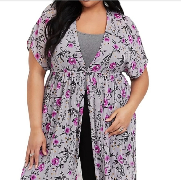 Torrid Grey Floral Lurex Duster Kimono - Picture 2 of 12